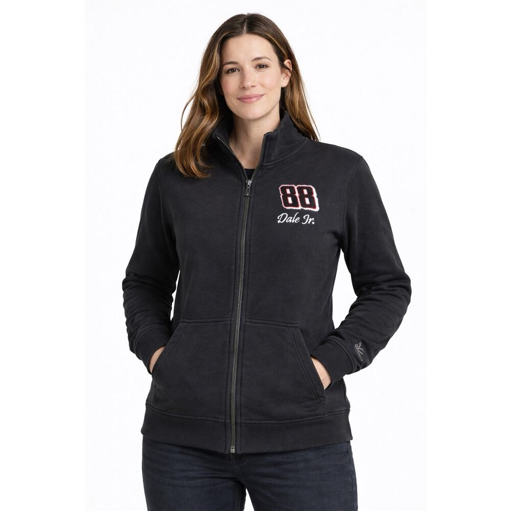 Chase Authentics Women's Full Zip Black Sweatshirt Size L NASCAR Dale Jr. Logo